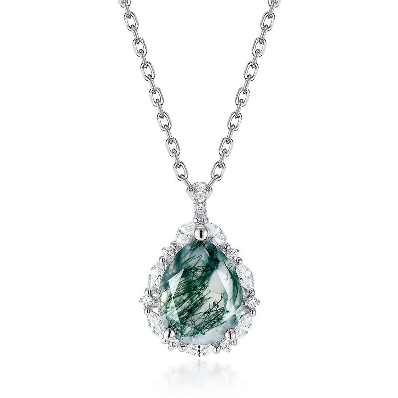 S925 silver green moss pendant female clavicle necklace water grass agate pendant fashionable and noble_ipsvogv.com