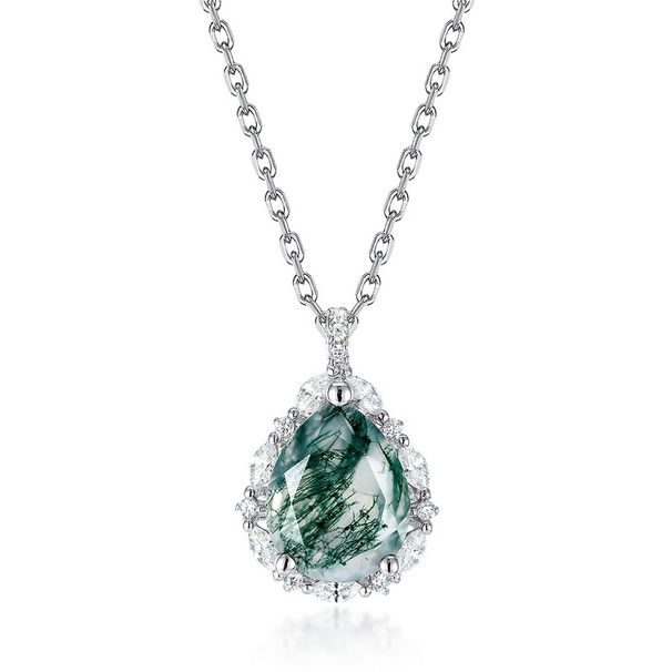 S925 silver green moss pendant female clavicle necklace water grass agate pendant fashionable and noble_ipsvogv.com