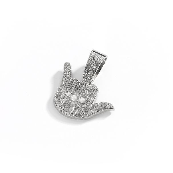 Alloy Full Diamond Lucky Gesture Pendant Personalized Male Hip Hop Cuban Chain Texture Finger Necklace_ipsvogv.com