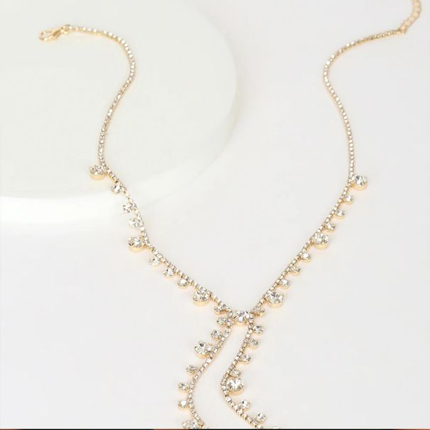 Hot Selling Rhinestone Studded Y-shaped For Women, Fashionable Crystal Sparkling Tassel Necklace Jewelry Choker_ipsvogv.com