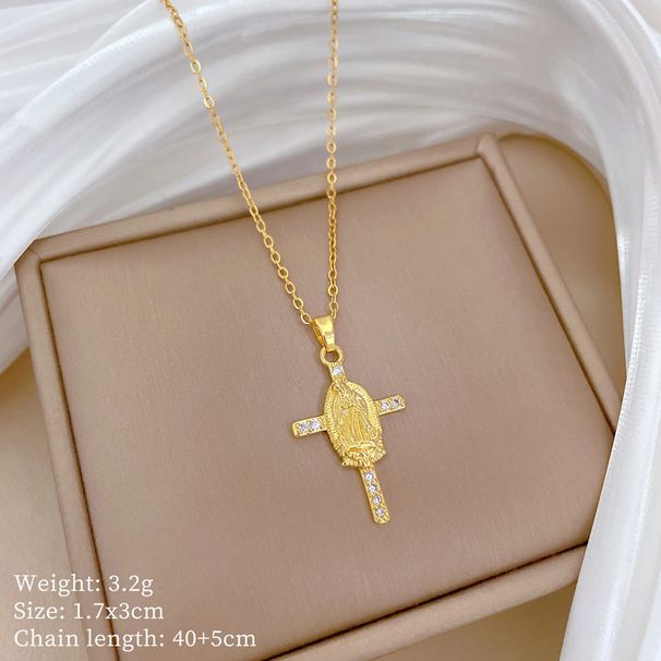 【 】 Cross Light Luxury Charm Gorgeous Full Diamond Necklace Women's Versatile Clavicle Titanium Steel Chain_ipsvogv.com