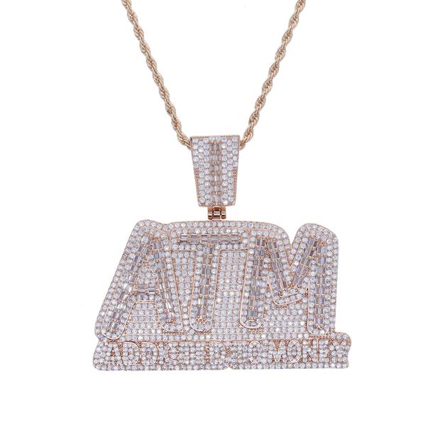 Men's Hip Hop ATM Pendant Necklace With Zircon Stones - 15mm Cuban Link Chain In Gold, Rose Gold & Silver (60cm Length)_ipsvogv.com