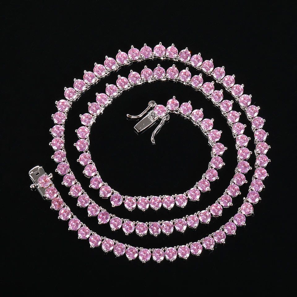 Ced Out High Quality Hip Hop Rap Singer Jewelry 3-Claw Set Women's Pink AAA CZ Single Row Mesh_ipsvogv.com