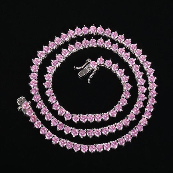 Ced Out High Quality Hip Hop Rap Singer Jewelry 3-Claw Set Women's Pink AAA CZ Single Row Mesh_ipsvogv.com