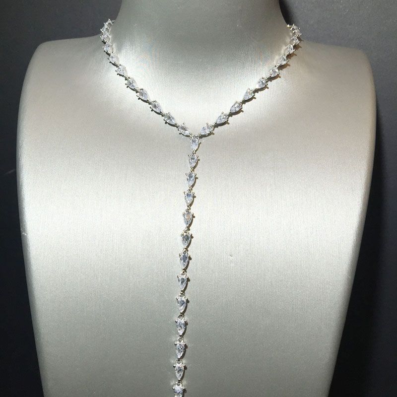 Temperament New Light Luxury Zircon Full Diamond Necklace Y-shaped Adjustable Long Choker Versatile Sweater Chain_ipsvogv.com