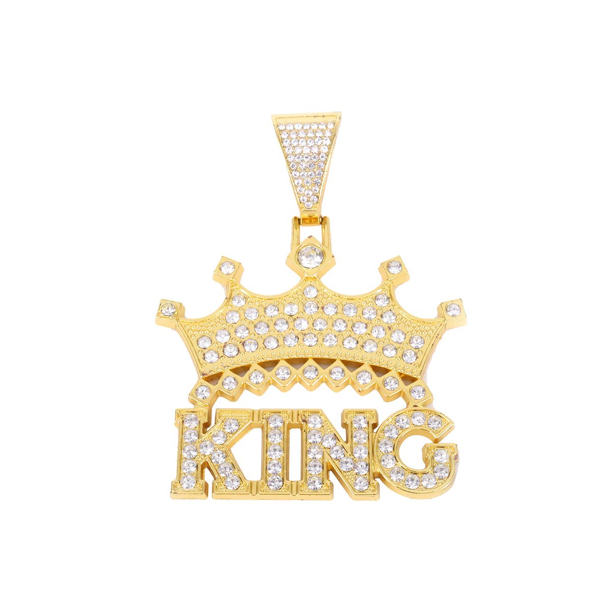 Unisex Alloy Necklace Crown KING Single Row Diamond Inlaid Diamond Pendant Men And Women Hip Hop Personality Full Diamond Jewelry Pendant_ipsvogv.com