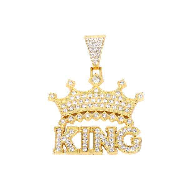 Unisex Alloy Necklace Crown KING Single Row Diamond Inlaid Diamond Pendant Men And Women Hip Hop Personality Full Diamond Jewelry Pendant_ipsvogv.com