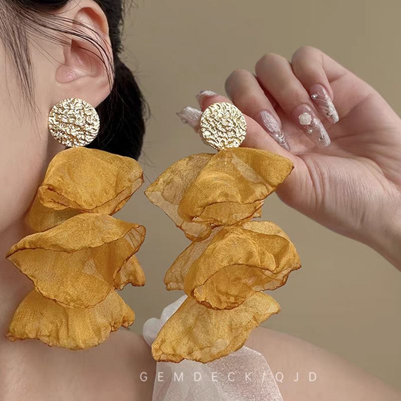 Women’s Jewelry Set Fashion Retro Chiffon Petal Tassel Earrings Style Super Fairy Atmosphere Earrings Light Luxury High End Atmosphere Earrings_ipsvogv.com