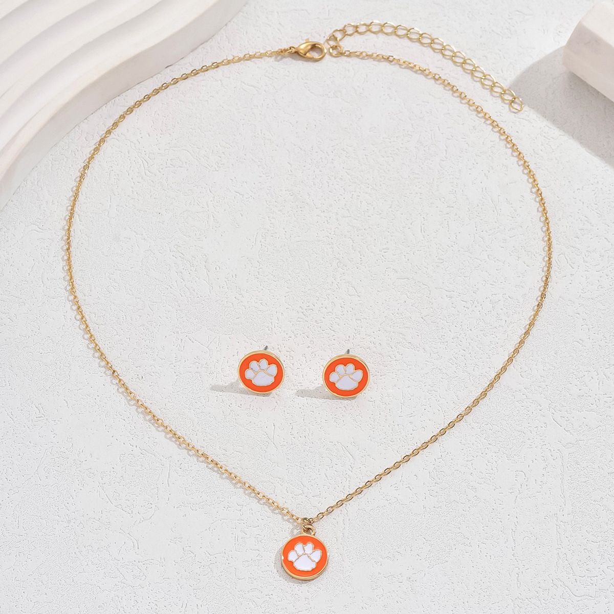 2024 New Fashion OL Necklace Earring Set Women's Personalized Dog Paw Print Drip Oil Versatile Design Collar Chain_ipsvogv.com