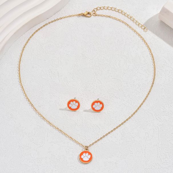 2024 New Fashion OL Necklace Earring Set Women's Personalized Dog Paw Print Drip Oil Versatile Design Collar Chain_ipsvogv.com