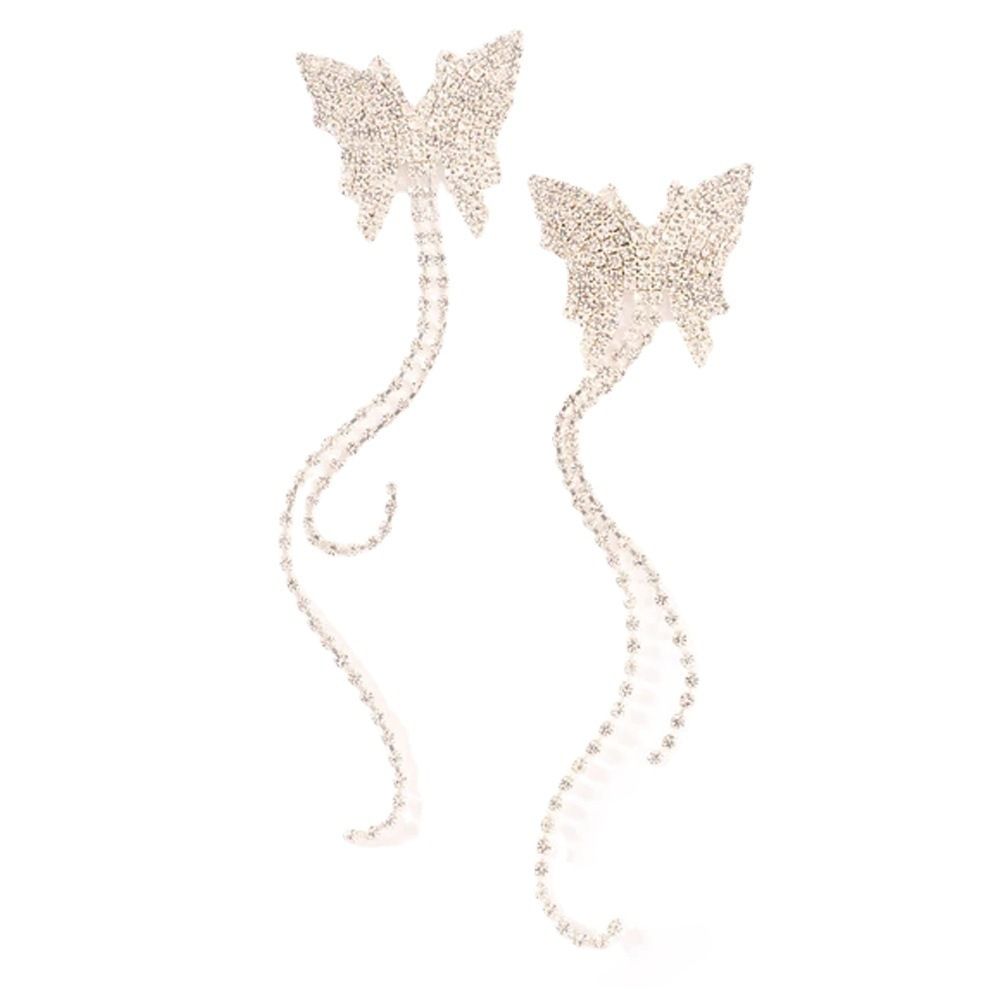 trend jewelry simple long butterfly earrings temperament full diamond tassel rhinestone earrings women's earrings_ipsvogv.com