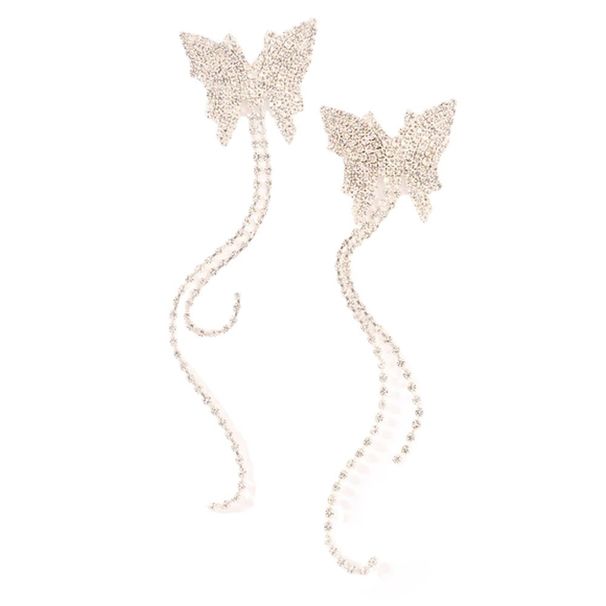 trend jewelry simple long butterfly earrings temperament full diamond tassel rhinestone earrings women's earrings_ipsvogv.com
