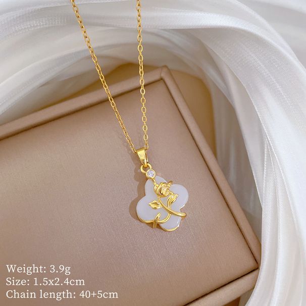 Steel 【 Titanium 】 Four Leaf Flower Rose Micro Inlaid With Diamonds Light Luxury Cute Necklace Women's Fashion 【 】_ipsvogv.com