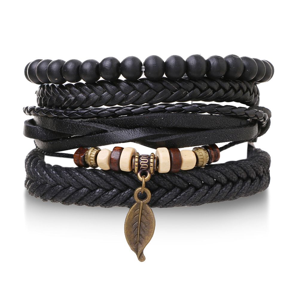 2125 Multi-layer Adjustable Leather Beaded Hand-woven Men's Bracelet Jewelry_ipsvogv.com