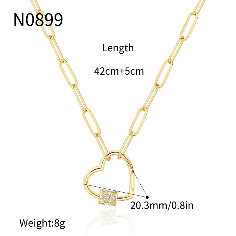 Women's Jewelry Gold Paper Clip Necklace Heart Shaped Design Niche Love Zircon Necklace Simple High End Jewelry_ipsvogv.com