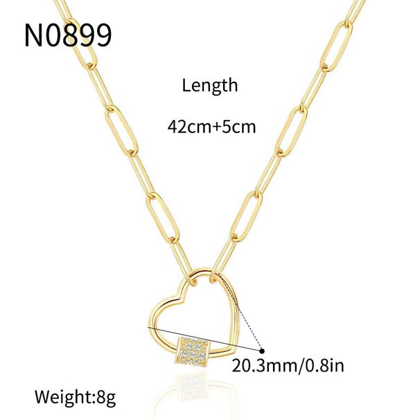 Women's Jewelry Gold Paper Clip Necklace Heart Shaped Design Niche Love Zircon Necklace Simple High End Jewelry_ipsvogv.com
