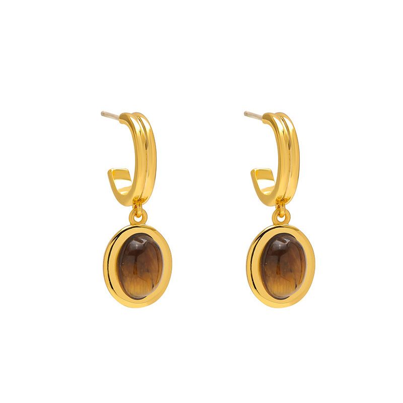 Women's Jewelry Autumn And Winter Maillard Style Tiger Eye Stone Pendant Necklace High End Design Fashionable All Match Stacking Sweater Chain_ipsvogv.com