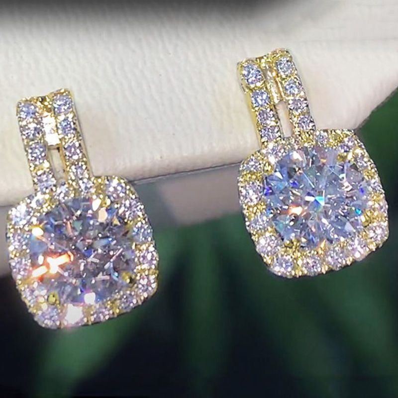 Cao Shi's New Korean Edition Of Earrings: Simple Round Diamond Zircon Earrings With Mesh Red INS_ipsvogv.com