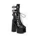 Women's Shoes Chunky heel high heel thick soled long boots leather black square toe belt buckle long boots plus velvet warm cotton shoes high boots_ipsvogv.com