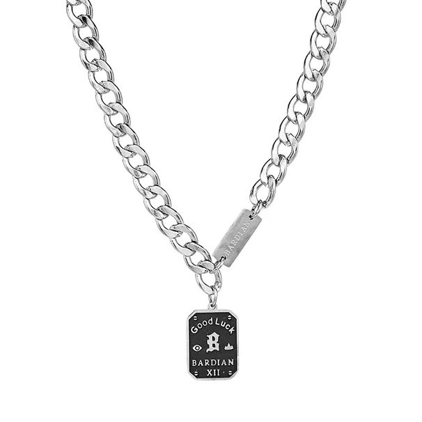 Good luck nameplate titanium steel necklace for men and women ins cold style light luxury jewelry high end niche sweater chain men's accessories_ipsvogv.com