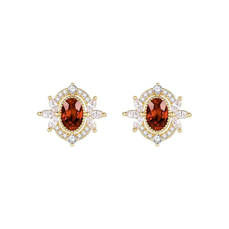 Women's Jewelry Retro French Court Gemstone Brown Zircon Earrings Light Luxury High End Design Fashion Temperament Earrings_ipsvogv.com