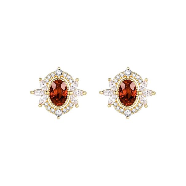 Women's Jewelry Retro French Court Gemstone Brown Zircon Earrings Light Luxury High End Design Fashion Temperament Earrings_ipsvogv.com