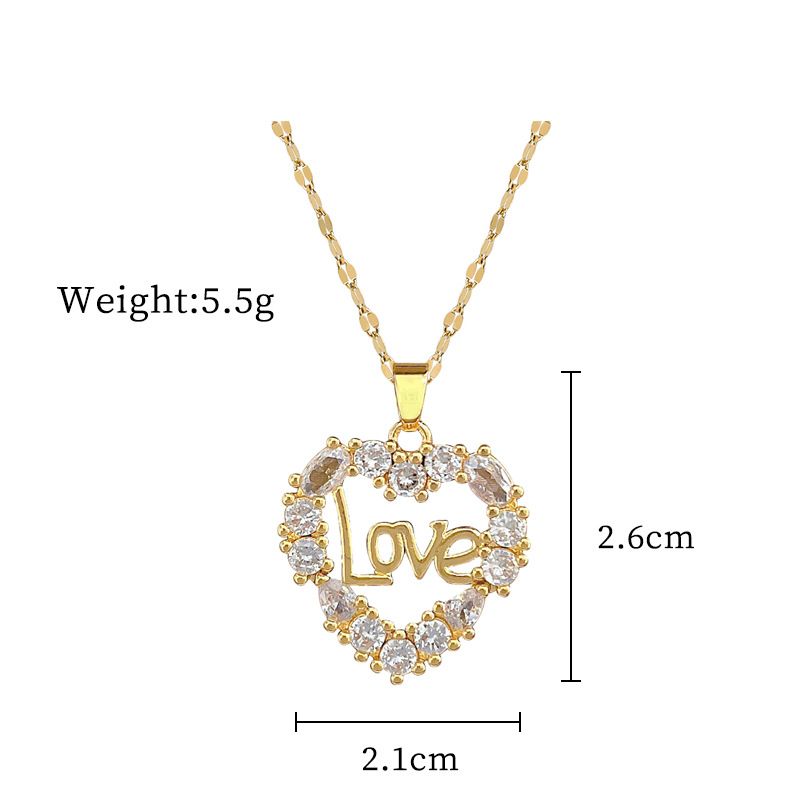 】 Love 【 LOVE Light Luxury Temperament Gorgeous Full Diamond Necklace Women's Versatile Clavicle Titanium Steel Chain 【 】_ipsvogv.com