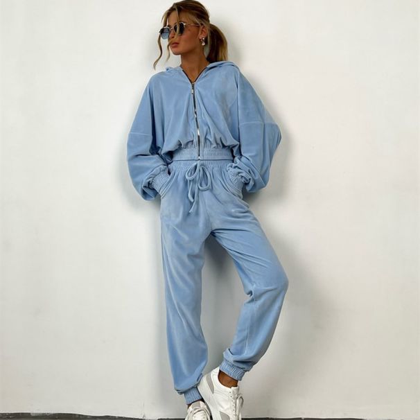 Women's Clothing Solid Color Cardigan Hooded Pants Women's Leisure Fashion Long Sleeve Sweater Set_ipsvogv.com