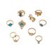 Gold Flower Blue Hollow 10 Piece Set Ring_ipsvogv.com