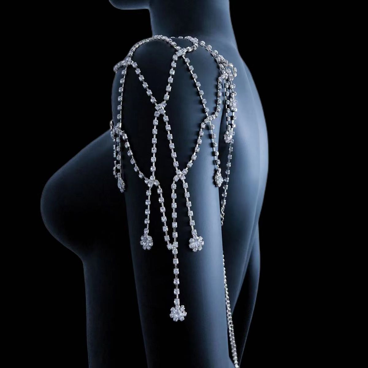Fashion new full diamond tassel shoulder chain fashion bridal wedding rhinestone accessories shoulder chain_ipsvogv.com