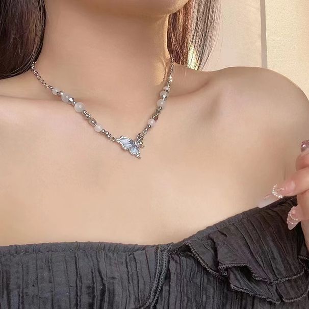 Sweet, Cool, Refreshing, Blue Butterfly Pearl For Women, Niche Design, Collarbone Chain, High-end Temperament, Trendy_ipsvogv.com