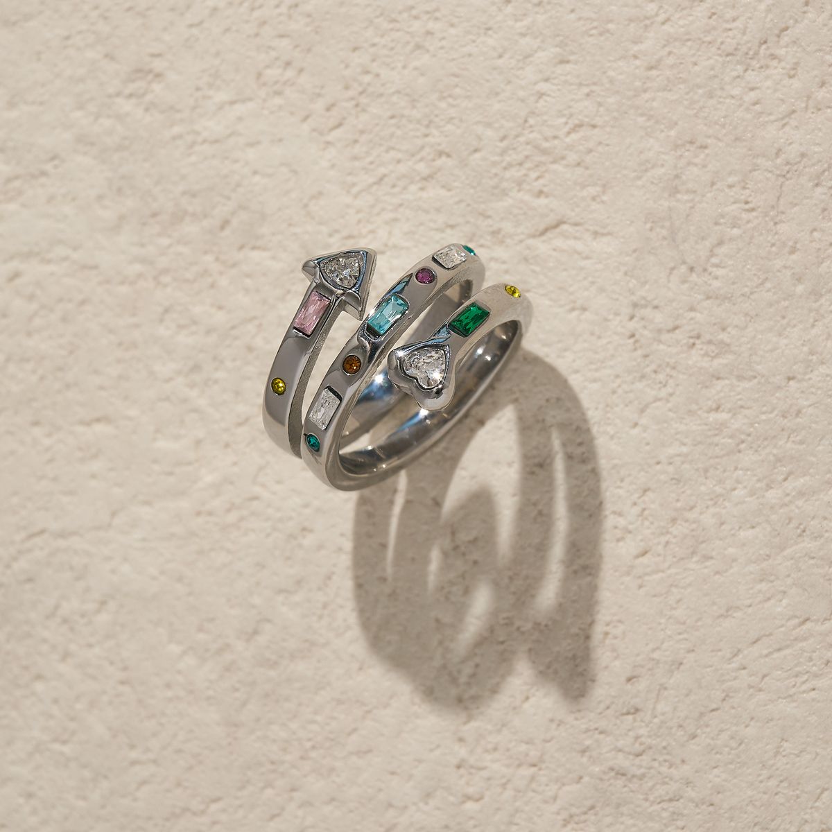 Unisex INS Retro Style Real Gold Electroplated Colored Zircon Heart Arrow Ring_ipsvogv.com