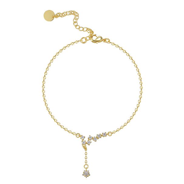 Summer Niche Design Anklet For Women, Gold Micro Inlaid Zircon Big Dipper Simple Style Foot Ornament_ipsvogv.com