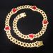 Men’s Jewelry Set Fashion 12mm Three Diamond Red Heart Full Diamond NecklaceStreet Hip Hop Cuban Chain Jewelry_ipsvogv.com
