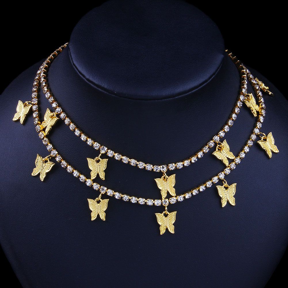 Hip-hop Fashion Butterfly Necklace Women's Geometric Diamond Multi-layer Necklace_ipsvogv.com