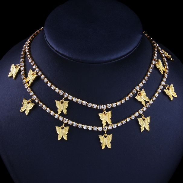 Hip-hop Fashion Butterfly Necklace Women's Geometric Diamond Multi-layer Necklace_ipsvogv.com