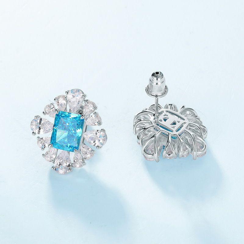 Atmospheric Ice Flower Cut High Carbon Diamond Earrings S925 Silver Inlaid Aquamarine Colored Gemstone Earrings Versatile_ipsvogv.com