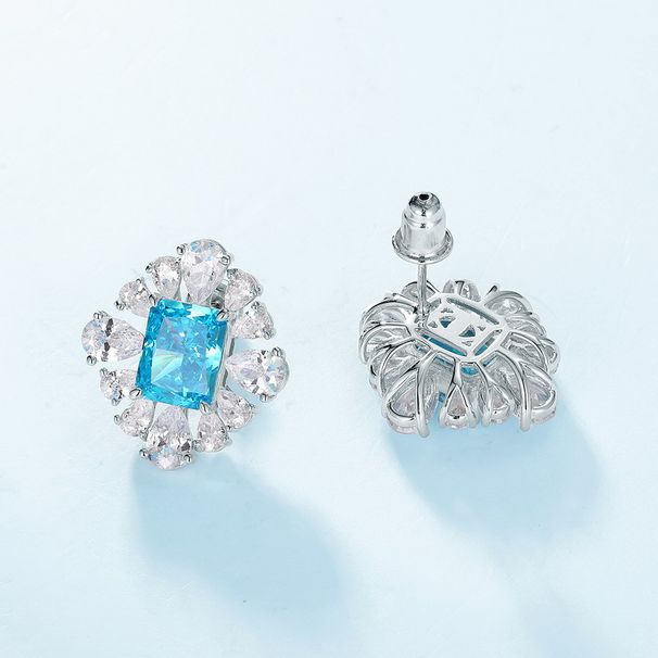 Atmospheric Ice Flower Cut High Carbon Diamond Earrings S925 Silver Inlaid Aquamarine Colored Gemstone Earrings Versatile_ipsvogv.com