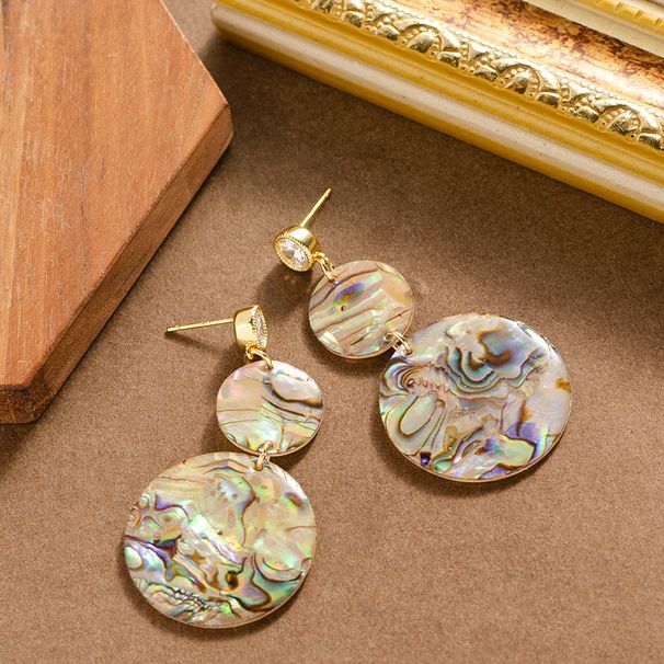 French Style Light Luxury Fashionable Diamond Inlaid Colorful Abalone Shell Pendant Earrings, Square Round Face_ipsvogv.com