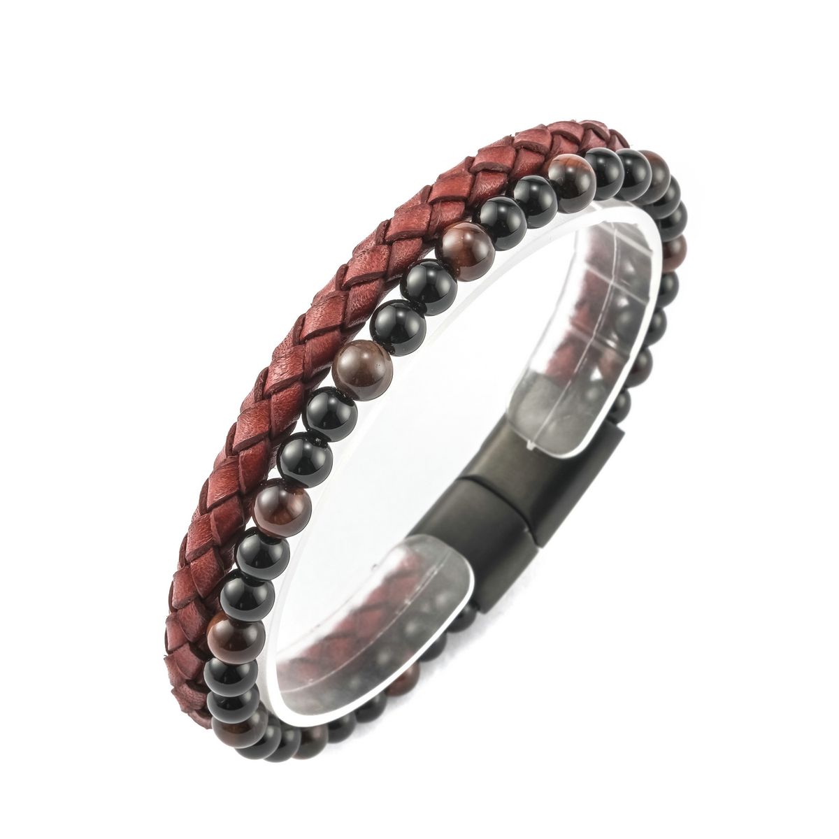 Men's Jewelry Leather Cord Bracelet Fashion Braided Leather Stainless Steel Bracelet Natural Stone Beaded Bracelet_ipsvogv.com