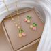 Titanium Steel 【 】 Light Luxury Cherry Pink Diamond Small Fresh Micro Inlaid Real Gold Necklace Earrings INS Clavicle 【 】_ipsvogv.com