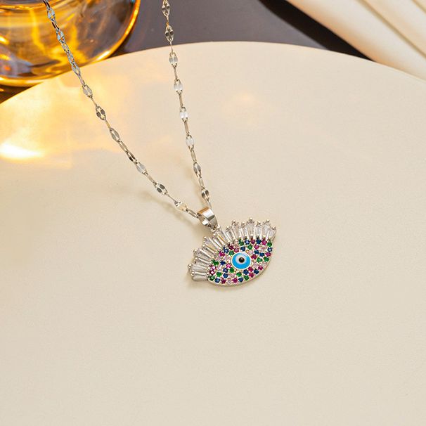 Fashionable And Trendy New Product Titanium Necklace, Lucky Female Devil's Eye Set With Diamond Pendant, Stainless Steel_ipsvogv.com