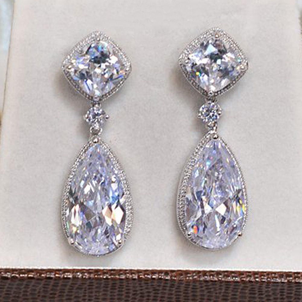 Cao Shi's high-end temperament, water drop pendant earrings, wedding bride earrings, light luxury zircon earrings_ipsvogv.com