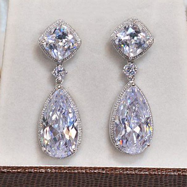 Cao Shi's high-end temperament, water drop pendant earrings, wedding bride earrings, light luxury zircon earrings_ipsvogv.com