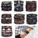 Yiwu New Men's Creative Leaf Wood Bead Woven Leather Adjustable Set Bracelet_ipsvogv.com