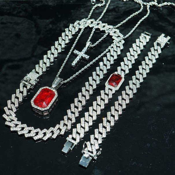 Hiphop 15mm Cuban Color Pendant, Personalized Trendy Hip-hop Cross Necklace Set_ipsvogv.com