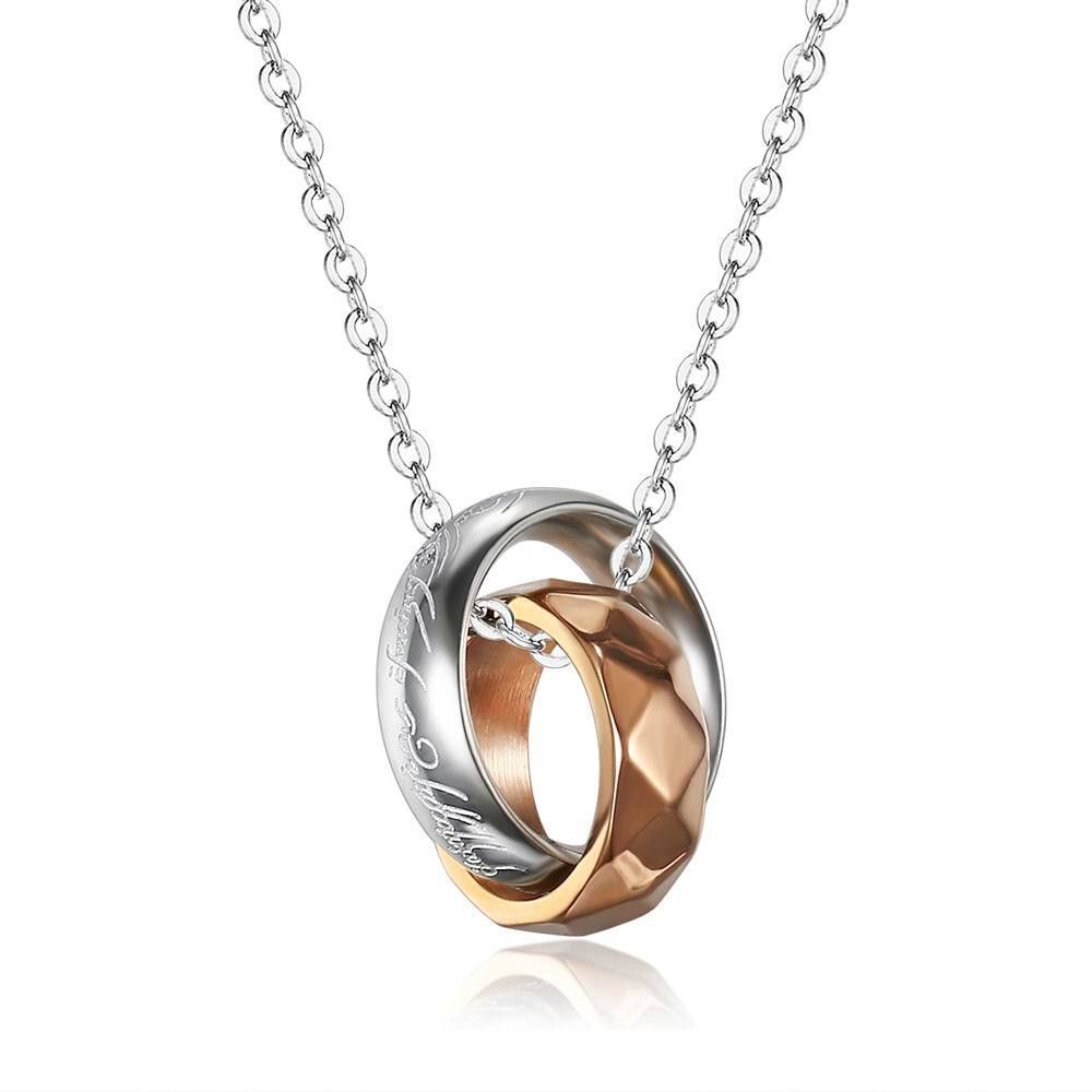 Men's Jewelry Double Ring Interlocking Necklace Pendant Titanium Steel Couple Necklace Stainless Steel_ipsvogv.com