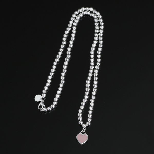 Womens Love Heart Designer Pendant Necklace Jewelry Lovely Cute Pink Blue Beads Sier Link Chain Choker Necklaces Gift_ipsvogv.com