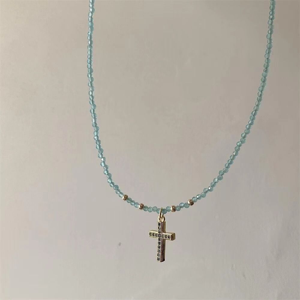 Cool Girl Style Crystal Bead Cross Necklace For Women, Light Luxury, Niche, Layered Collarbone Chain, High-end_ipsvogv.com