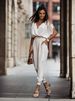 Women V-neck pocket jumpsuit with elastic waist casual pants_ipsvogv.com